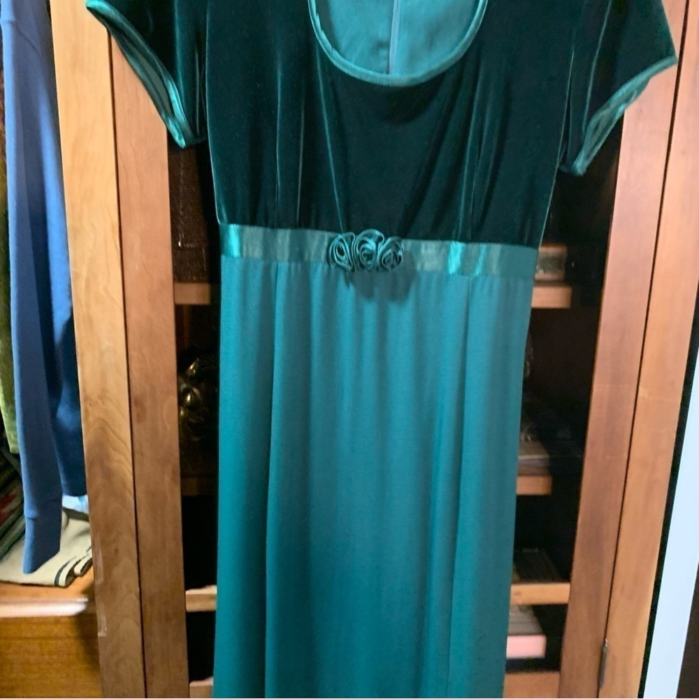 80s 90s Hunter Green Vintage Velvet Top Long Butter Mom Dress Woman’s Med/Large - Picture 5 of 17